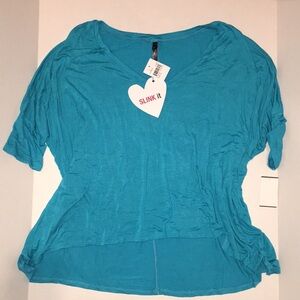NWT SLINK it Turquoise V-Neck High-Low Tee – Size 2 (2X)